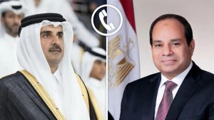 الرئيس السيسي يجري اتصالاً هاتفياً مع الأمير تميم بن حمد آل ثاني امير دولة قطر